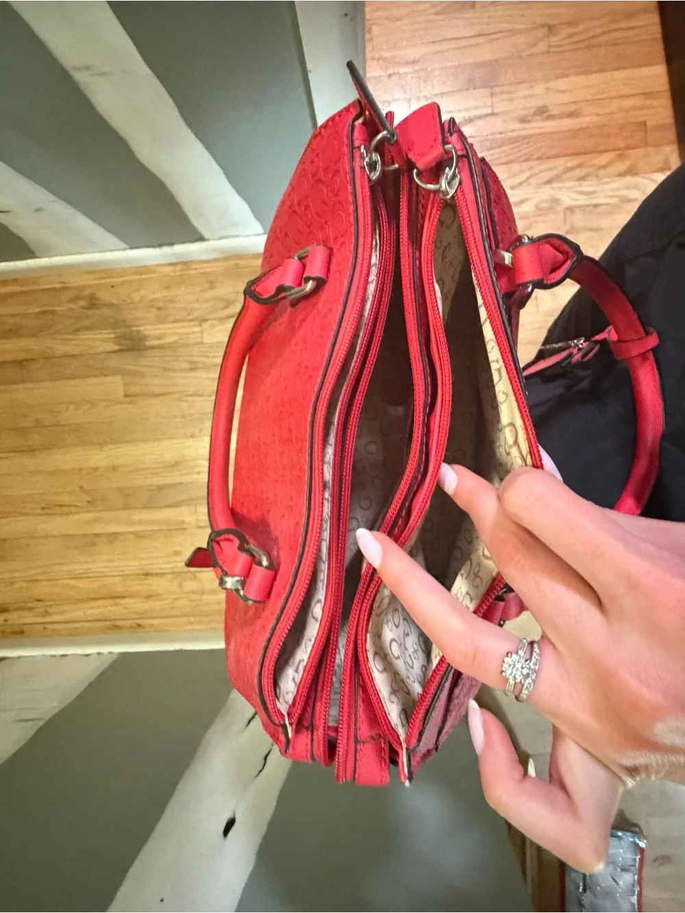 GUESS Coral Red Signature Satchel Bag